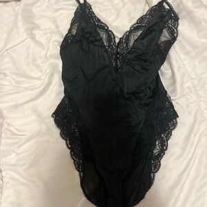 Elegant Black Lace bodysuit with Satin Finish and Adjustable Straps